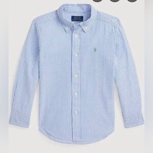Polo Ralph Lauren Boys' Striped Seersucker Shirt, Blue White Sz L NEW